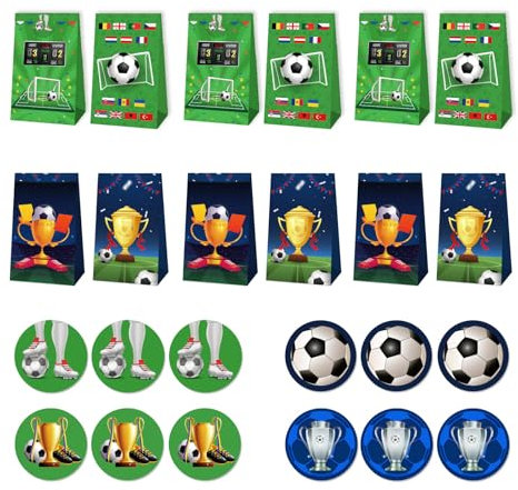 Glanhbnol Filigrane Fußball-Fan-Partytüten, Sport-Fans, Geburtstagstaschen, Fußball-bedruckte Handtasche, selbststehende Partytüten