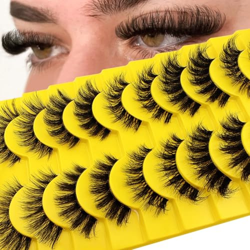 10 Paare 5 Stile gemischt Clear Band Künstliche Wimpern Katzenauge, 15mm Flauschiges Cat-Eye Russische Volume Strip Lashes D Curly Wispy Falsche Wimpern Natural Look Wimpern Extensions(Mix)