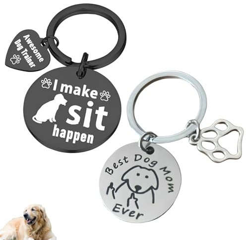 Zeaicos Edelstahl Anhänger Marke für Hunde, Schlüsselanhänger Muttertag, 2 Stück Geschenk – Hundemama & Mom Erinnerungsstücke