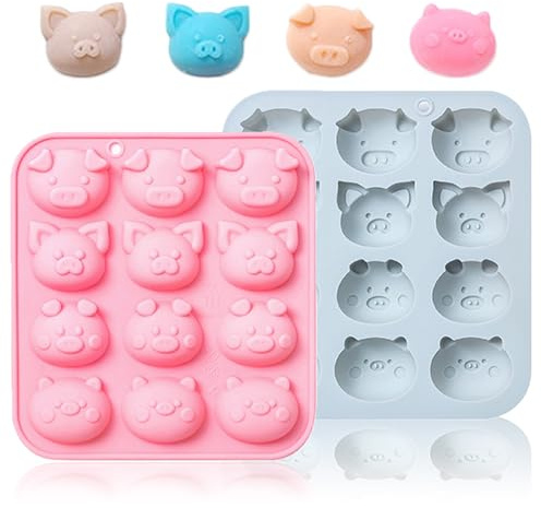 Honicemar 12 Löcher Schwein Silikonform, 2 Stück Schweinchen Schokoladenformen Pralinenformen Antihaft Flexible Silikon Form für Kuchen und Mousse, Ideal für DIY Projekte in der Küche