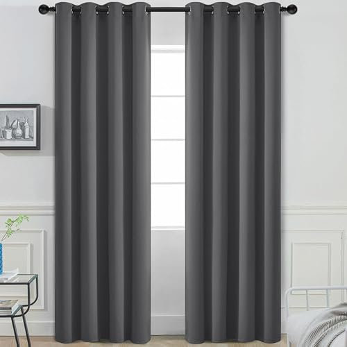 My home store Charcoal Blackout Curtains for Bedroom Super Soft Solid Thermal Insulated Eyelet Blackout Curtains for Living Room, W 66 x L 72 (2 Panels)