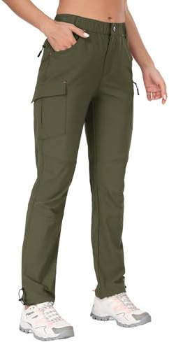 GymBrave Pantalon Cargo de randonnée pour Femme, séchage Rapide, Capris résistant à l'eau, UPF 50 avec Poches à Fermeture éclair, Pantalon Armée Verte, Taille XXL