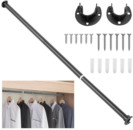 Yocdunm Extendable Wardrobe Rod Extendable Heavy Duty Wardrobe rail 50-130cm,Round Clothes Hanging Pole with End Sockets & Screws for Wardrobe Cabinet Cupboard