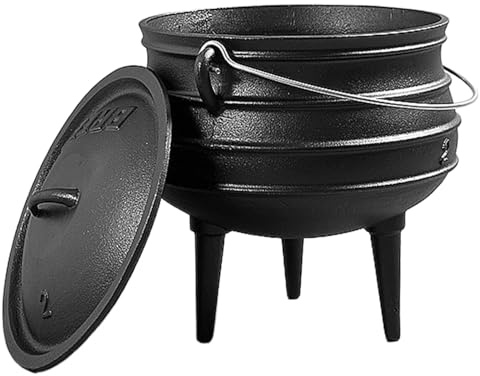 Caldero de hierro fundido de 0,8 L con tapa y asa, olla de hierro fundido con 3 patas largas, caldero de hierro fundido para exteriores