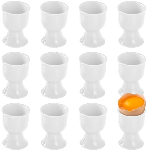 VEGOATY 12 Eierbecher Set, Eierbecher Weiß 12 Teiligs Eierhalter Frühstück, Eierbecher Weiß Kunststoff, für Hart und Weichgekochten Eiern (12, 4.4 * 4.6 * 7CM)