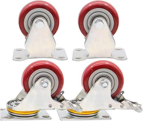 ZHENCHAO Lenkrollen, Trolley-Lenkrolle mit Bremse, 100 mm Möbelrolle mit doppelter Feststellbremse, Polyurethan-Bockrollen (4er-Set)