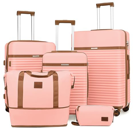 Joyway Juego de Maletas, 5 Piezas Set Trolley de Viaje en ABS, Ligero Duradero y Gran Espacio, Rodillo de 360°, Cerradura TSA Incluidas 1 Neceser y 1 Bolsa