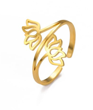 Dreamtimes Lotus Blume Ringe für Frauen Ermutigung elegante einstellbare spirituelle Ring Edelstahl Vintage Schmuck Yoga Ring Mutter Boho Geschenk für sie