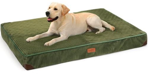 FUKUMARU Letto per Cani, Letto Ortopedico in Velluto a Coste Morbido con Rivestimento Lavabile, Impermeabile e Sfoderabile, Materassino Cane Confortevole con Base Antiscivolo, Verde