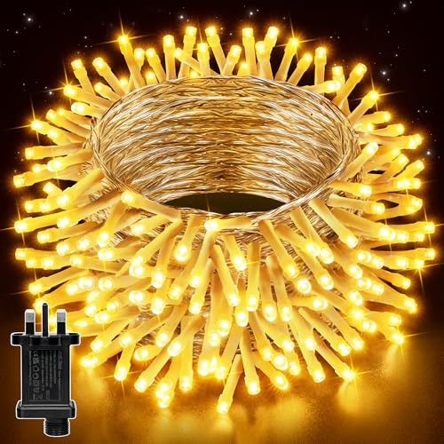Christmas Lights Indoor Outdoor, 10m 100LEDs Fairy Lights Mains Powered, Waterproof Christmas Tree Lights with Plug, Bright Warm White Fairy Lights Outside for Garden Party Tree Xmas Decorations