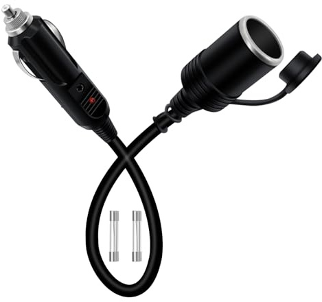 YINGAYOU Cigarette Lighter Extension Cord 12V 24V Cigarette Lighter Plug Extension Heavy Duty 16AWG 15A Fuse with LED Light And Waterproof Cover Suitable for Cars, Motorcycles, Boats (0.3 m/1FT)