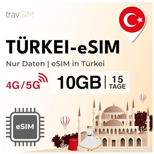 travSIM e SIM Türkei | 10GB Daten SIM - 15 Tage planlaufzeit | eSIM Türkei bietet unbegrenzten Internetzugang für Google, Facebook, Whatsapp, Instagram und mehr