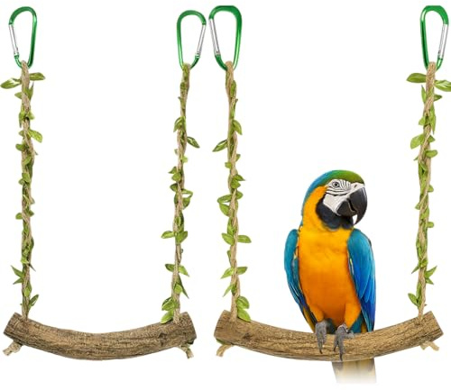 OYZOQ 2 Pezzi Altalena per Uccelli Giocattolo di Uccelli in Legno,Giocattolo Altalena per Uccelli,Altalene per Pappagalli,Gabbia dell'Uccello Che Appende i Giocattoli per Uccelli,Pappagalli