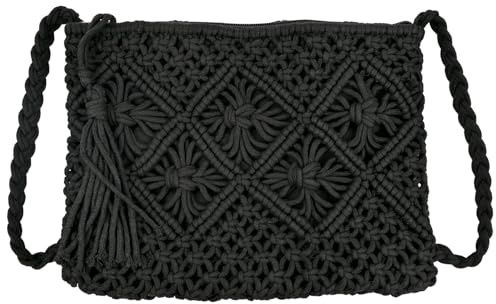 VLYX Handgewebte Damen-Umhängetasche, Sommer-Strandtasche aus Stroh, Reißverschluss-Design, Mehrzweck-Tasche für Strand, Reisen und den täglichen Gebrauch – Schwarz