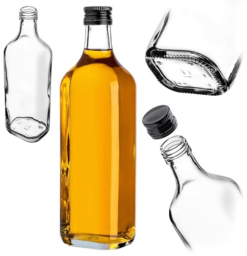 KADAX Glasflaschen 500ml mit Schraubverschluss Schwarz, Kurz – Leere Flaschen zum Befüllen für Saft, Likör, Öl, Essig & Sirup, Refillable Glass Bottles
