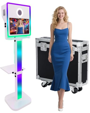 DSLR Photo Booth Machine 15,6 Zoll Selfie Portable Touchscreen Photobooth mit RGB Licht für Hochzeit Events Party Photo Booth mit Flight Case (Weiß, Photo Booth Machine)