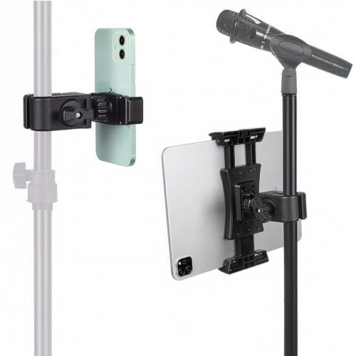 Tablet Holder for Mic Stand, Adjustable 4.5-12.9 for iPad 360° Swivel Tilt | Phone Tablets Mount for Microphone Stands, Music Stands Phone Holder. Compatible With iPad Mini Air Pro and More.