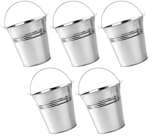 FONDOTIN 5pcs Tinplate Small Bucket with Handle Portable Ice Storage Bucket for French Fries Snacks and Ice Cubes for Bar and Home