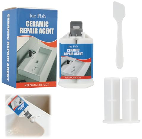 Fliesen Reparaturset Weiß – Komplettes Keramik Reparaturset für Waschbecken, Badewannen & Emaille, zum Ausbessern von Kratzern, Löchern & Rissen + Zubehör