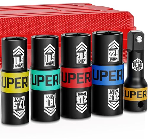 KIRXST Doppelkopf Stecknuss Set 5tlg 1/2, Schlagschrauber Nüsse 16,5-24,5 mm mit Verlängerung 3 Zoll, Radmutternschlüssel Passend für Ford Fahrzeuge Auto Transporter und Anhänger