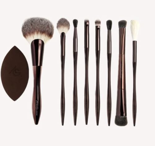 Ayshglamm | Kit Mixte Yeux et Visage 8 Pinceaux et Éponge | Pour Maquillage Quotidien Complet | Set Compact et Polyvalent