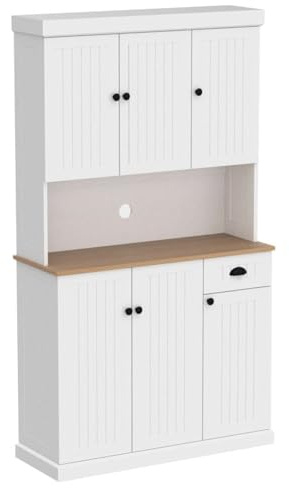 HAINEW Köksskåp, multifunktionsskåp, förvaringsskåp med 6 dörrar och 1 låda, högskåp, bufféskåp, matskåp för vardagsrum, kök, 101 × 39 × 180 cm, vit