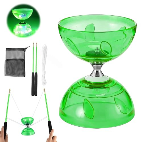 Hojalis Diabolo con Cuscinetti a Sfera, Set Diabolo A Triplo Cuscinetto con Corda di Ricambio,Sacchetto a Rete,4 Colori Lampeggianti Carousel Diabolo Set, Sacchetto a Rete, Diablo Set per Principianti