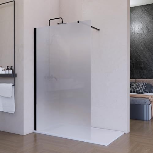 HOGAKIS Mampara de Ducha Fija Negra 90 x 200 cm Vitrificada, Cristal Templado Translucida 8 mm con Antical, Panel Walk In Reversible para Baño Moderno