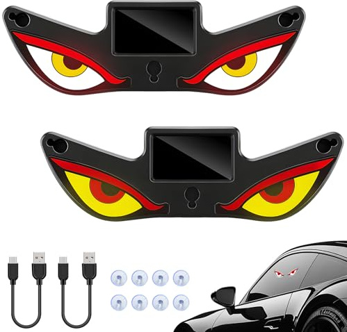 Suevut 2 Pezzi Solar Demon Eye LED per Auto, LED Dinamici con 5 Modalità | Luci Occhi Demonio;Luce Finestra Auto a Energia Solare;Impermeabile Decorazione Parabrezza per SUV Camion Tuning