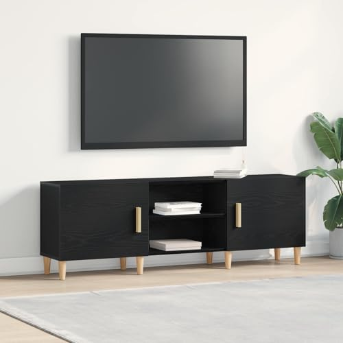 Boltkex TV-skåp i svart ekutseende av trämaterial, 150 x 30 x 50 cm, för vardagsrum mediemöbler med 2 dörrar och 2 hyllor, förvaringsutrymme för TV och mottagare