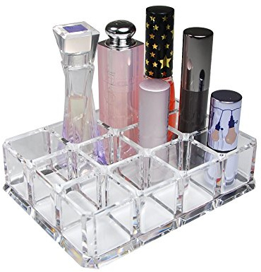 GQ QG Rectangular Clear Acrylic Cosmetic Organizer Makeup Lipstick & Lip Gloss Holder with 12 Spaces Storage