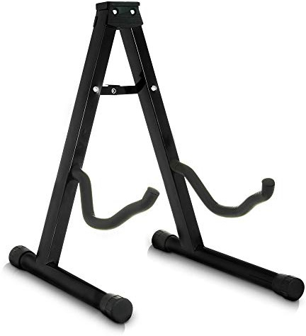 LIVIVO Folding Universal A-Frame Foldable Floor Guitar Stand Acoustic Electric Stand With Cradle Hooks And Back Rest - Black