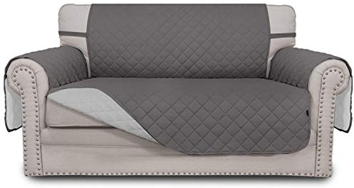 Easy-Going Reversible Loveseat Couch Cover for 2 Cushion Couch Sofa Cover for Dogs Water Resistant Furniture Protector with Foam Sticks Elastic Straps for Pet (Loveseat, Gray/Light Gray)