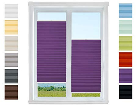 Plissee Rollo NACH MAß Klemmfix ohne Bohren - TOP QUALITÄT Pearl Stoffkollektion | Easyfix klemmträger Faltrollo Jalousie Sichtschutz, Sonnenschutz für Fenster (Violett, B: 35-40cm, H: 91-110cm)