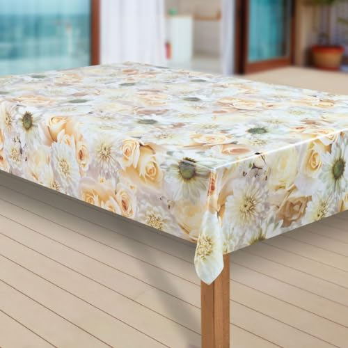 laro Wachstuch-Tischdecke Abwaschbar Garten-Tischdecke Wachstischdecke PVC Plastik-Tischdecken Eckig Meterware Wasserabweisend Abwischbar |59|, Muster:Blumen Strauss, Größe:100x160 cm