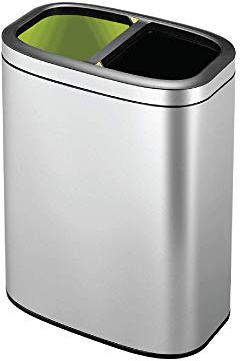EKO Oli-Cube Open Top Recycling Bin 5+5 Litre, Modern Home Bathroom & Office Waste Bin, Stainless Steel