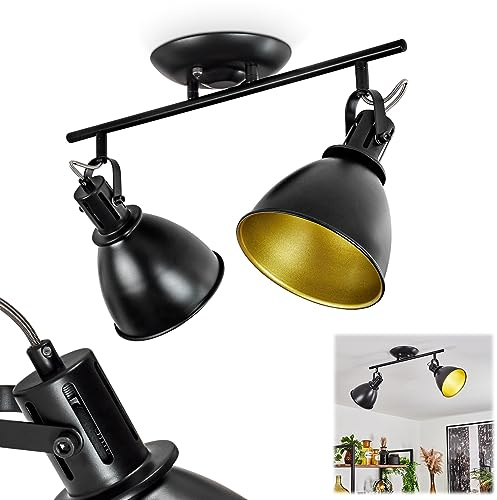 HOFSTEIN Deckenleuchte Koppom, verstellbare Deckenlampe aus Metall in Schwarz/Goldfarben, moderne Leuchte im Industrial/Retro/Vintage-Design, 2 x E14, Esszimmer, Wohnzimmer, Schlafzimmer, Küche, Flur