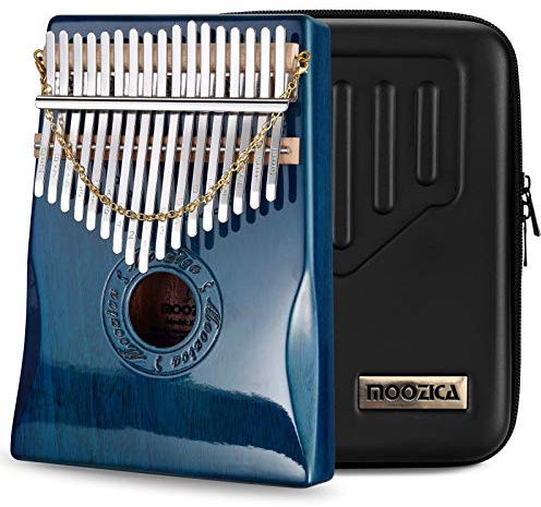 Moozica 17 Keys Kalimba Thumb Piano, Solid Mahogany Wood Professional Marimba Mbira with Piano Lacquer Finishing Musical Instrument Gift (Blue-K17BP)