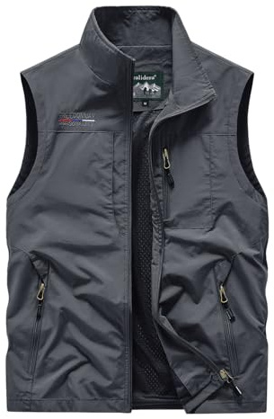 Oralidera Uomo Gilet Leggero Multitasche Smanicato Caccia e Pesca Trekking Gilet Sport Pesca Giubbino da Lavoro Fotografi Giacche Sportivo, Grigio, XXL