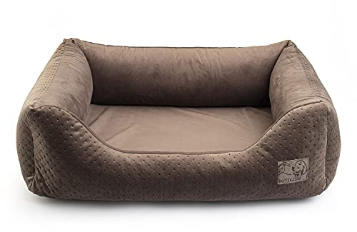 BOUTIQUE ZOO Exclusive Hundebett | Hundeliege, Hundekörbchen mit Kissen | Hundesofa für große Hunde | Große: XL - 100 x 79 x 22 cm | Farbe: Velvet Braun