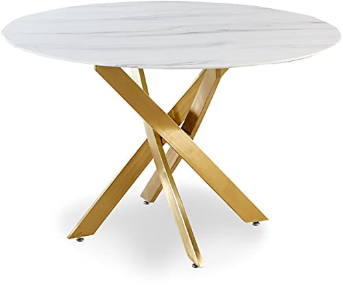 Menzzo Corix Mesa, Oro, 120 x 120 x 75 cm, Cristal de 8 mm de Grosor