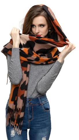 Glamexx24 - Sciarpa da donna XXL, morbida e calda, con motivo leopardato, frange in 3 colori, poncho, scialle oversize, Taglia unica