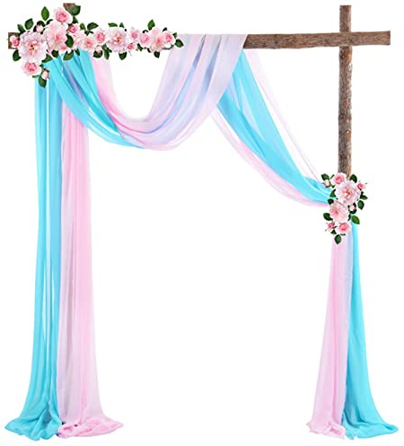 ZOYIEP Cortina transversal, arco de boda, decoración de manos libres, para bodas, salón, ventana, decoración (rosa claro + azul cielo, 70 x 550 cm)