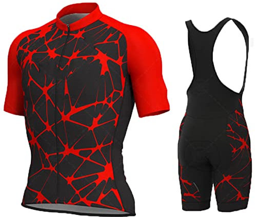 FFFF & OLFEH Traje Ciclismo Hombre Verano Conjunto Bicicleta Ropa MTB Maillot Bici Manga Corta con 3D Almohadilla De Gel para Bicicleta MTB Ciclista Bici (M,Red A)