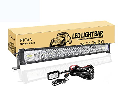 PICAA Barra Led Fuoristrada, 32 pollici 78.5cm Barra Luce a Led Tripla Fila 405W Spot Flood Led Luci di Lavoro Fuoristrada a Led Con Strobo Cablaggio per FUORI STRADA Moto 4WD SUV ATV UTV Camion 12V
