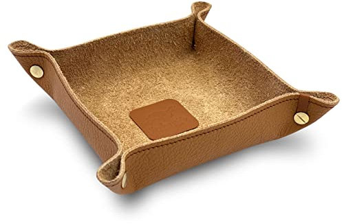 jabuti Edition Schlüsselschale/Taschenleerer 18 x 18cm feines Rindleder Brandy mit Lamm Nappa Leder Applikationen Cognac. Handgefertigt in unserem Atelier