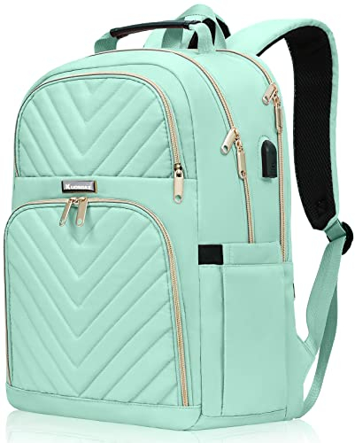 Kuosdaz Rucksack Damen 15.6 Zoll, Große Schulrucksack Mädchen Teenager, mit USB Ladeanschluss für Lapptop Arbeit Wasserdichter Rucksack, Uni-, Reise-, Geschäfts-, Alltags-, Frauen, Schule, Mintgrün