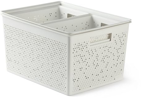 TATAY Cestino Portaoggetti Bohol Set da 4 Pezzi Senza BPA Manici Integrati | Cestino Portaoggetti Casa | Misure 30x39x21,5 cm | Plastica Riciclata | Design Impilabile | Ventilazione Ottimale, Bianco