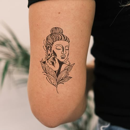 Inkster® Buddah Tattoo | Temporäres Tattoo mit EU-Kosmetikzertifizierung | wasserfest + vegan | revolutionäres 2-Wochen-Tattoo | Fake Tattoos und Klebetattoos für Erwachsene