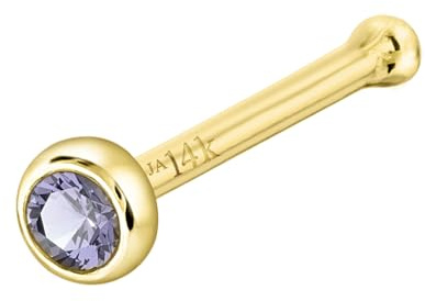 Solid 14K Yellow Gold Ball-end Stud Bezel Set 2mm Tanzanite 22G Nose Bone Nose Stud - December Birthstone Nose Ring Stud NBBZ-TZN20YG